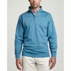 Peter Millar Heather Interlock Quarter Zip Sweaters W/ Logo